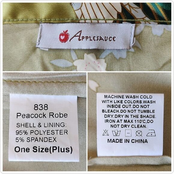 Applesauce green satin peacock floral kimono robe - Picture 9 of 10